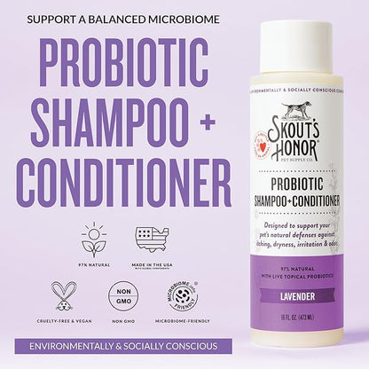 Skout’s Honor Probiotic Natural Dog Shampoo and Conditioner with Avocado Oil & Omega-3s, Gentle Puppy Shampoo, Hydrating Dog Conditioner, 97% Natural, Paraben & Sulfate-Free, Cruelty-Free, 16 oz