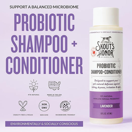 Skout’s Honor Probiotic Natural Dog Shampoo and Conditioner with Avocado Oil & Omega-3s, Gentle Puppy Shampoo, Hydrating Dog Conditioner, 97% Natural, Paraben & Sulfate-Free, Cruelty-Free, 16 oz