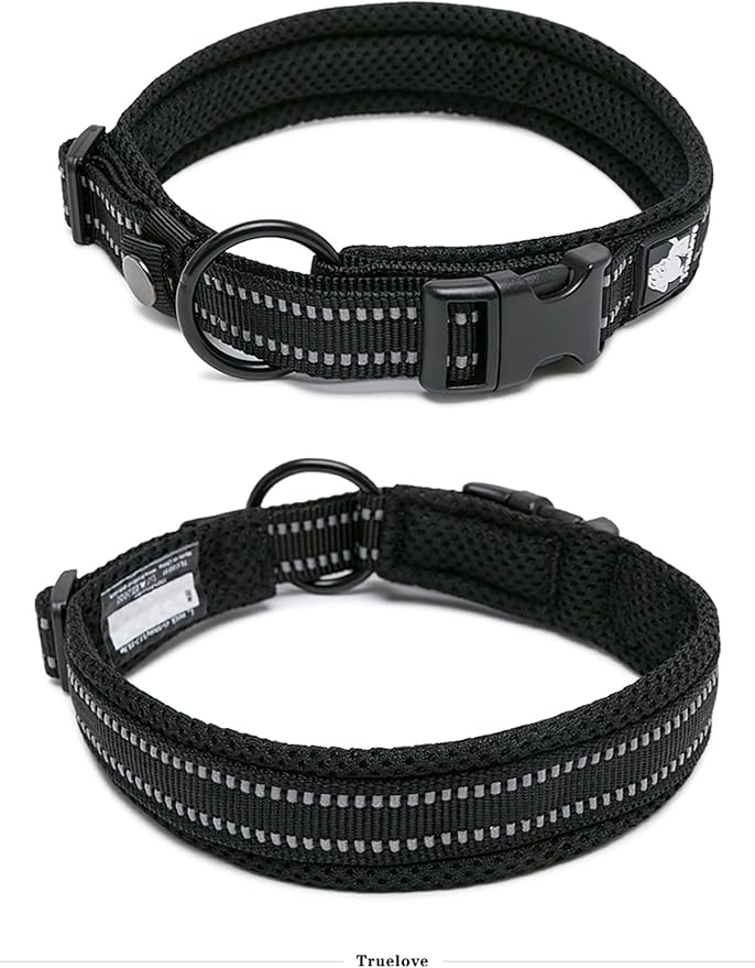 Truelove Dog Collar Reflective Premium Duraflex Buckle,High Grade Nylon Webbing No Choke Basic Collars TLC5011(Black,XL)