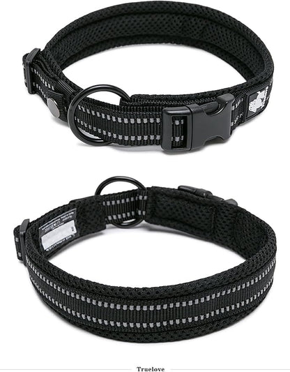 Dog Collar Reflective Premium Duraflex Buckle,High Grade Nylon Webbing No Choke Basic Collars Truelove TLC5011(Black,S)