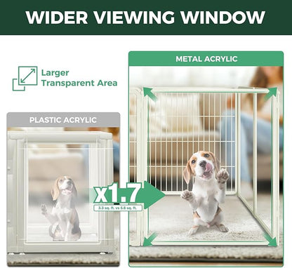 FXW Acrylic & Wire Mesh Indoor Dog Playpen, Heavy Duty 32 Inch 8 Panels Metal Dog Pen for Small and Medium Dogs, White│Patented