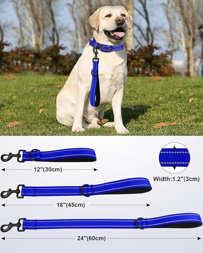 Joytale Strong Short Dog Leash 18 Inch, 1.2 Inch Wide, Heavy Duty, Padded Handle for Traffic Control, Reflective Leash for Medium and Large Dogs Walking Training, Royal Blue
