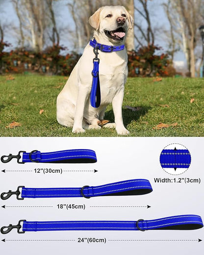 Joytale Strong Short Dog Leash 1FT, 1.2 Inch Wide, Heavy Duty, Padded Handle for Traffic Control, Reflective Leash for Medium and Large Dogs Walking Training, Royal Blue