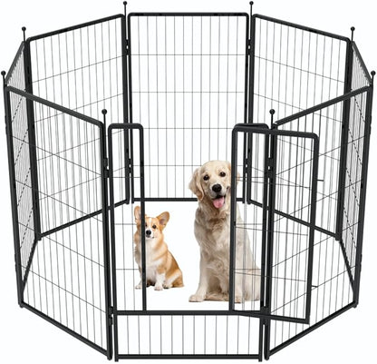 PETREEK Dog Playpen 36 inch 8 Panels for Indoor & Outdoor Use – Heavy-Duty Metal Pet Fence with Ground Stakes, Rounded Ball Tops for Safety, Stable & Foldable Design, Easy to Assemble