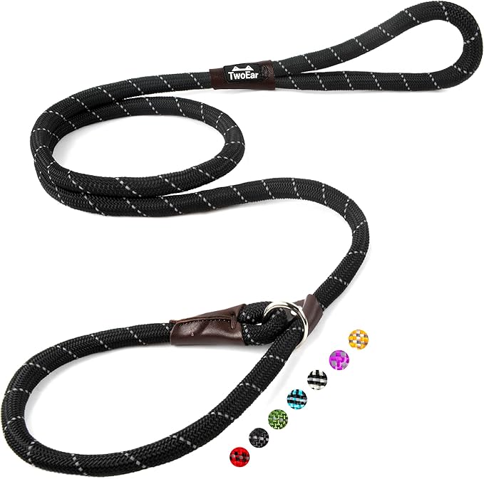 TwoEar 6FT Slip Lead Dog Leash, Heavy Duty Slip Leash for Dogs with Highly Reflective, Strong Rope Slip Leads No Pull Pet Training Leashes for Large Medium Dogs (1/2", Black)
