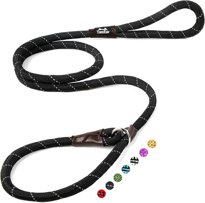TwoEar 6FT Slip Lead Dog Leash, Heavy Duty Slip Leash for Dogs with Highly Reflective, Strong Rope Slip Leads No Pull Pet Training Leashes for Large Medium Dogs (1/2", Black)