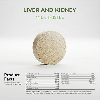 Milk Thistle for Dogs - 120 Chewable Tablets - Silymarin - Liver and Kidney Support with EPA & DHA - Detox - Liver Supplement for Dogs with Choline and L-Arginine
