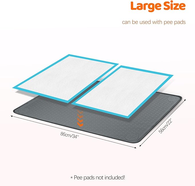 Pee Pads for Dogs, 34" x 22" Extra Large Reusable Silicone Mat, Washable Puppy Training Pads for Potty Training, Non-Slip, Leak-Proof, Indoor Floor Protection (Dark Grey)