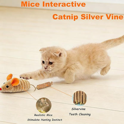 LNOVANT 4-Pack Cat Toys for Indoor Cats: Interactive Catnip Silvervine Toys with Mice, Balls & Saury Fish for Chewing and Scratching - Kitten Toys, Catnip, Cat Stuff and Supplies