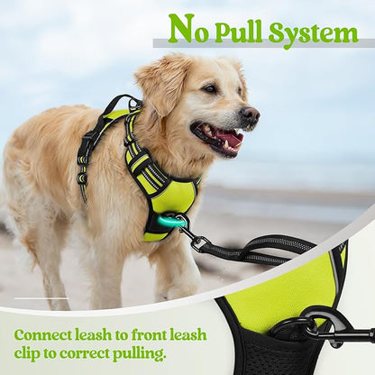 rabbitgoo Dog Harness No Pull with 2 Leash Clips, Adjustable Soft Padded, Reflective Oxford No Choke Pet Vest with Easy Control Handle for Large Dogs, Green, XL