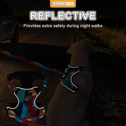 BEAUTYZOO No Pull Dog Harness Small, Adjustable Dog Harness and Leash Set -Easy Wearing with 3 Buckles/Control Handle,No Choke Soft Padded Reflective Pet Vest for Training Walking Hiking, S