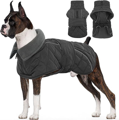 Kuoser Extra Warm Dog Coat, Windproof Cold Weather Dog Jackets for Large Dogs, Thick Fleece Lining Pet Turtleneck Snowsuit Reflective Adjustable Puppy Winter Coat Doggie Snow Jacket Grey, XL