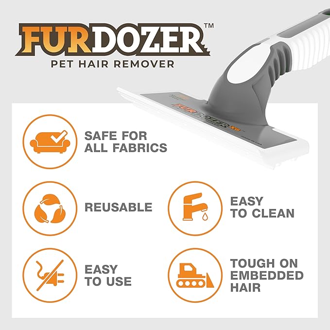 FurDozer Pet Hair Remover & Auto Detailing Tools - Cat & Dog Hair Remover for Carpets, Car Interiors, Couches, Bedding, & Pet Furniture (Gray, (2 Pack) - X6)