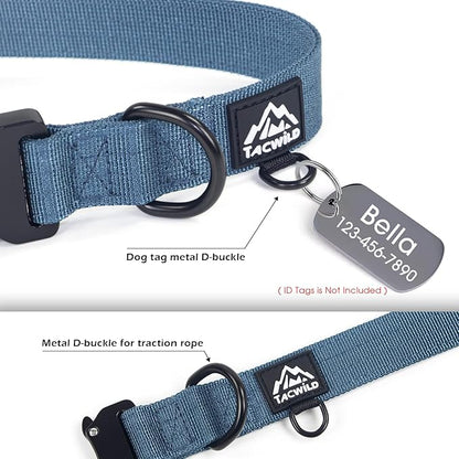Heavy Duty Dog Collars for Medium and Large Dogs - Adjustable, Chew Proof Nylon Collar with Metal Quick Release Buckle and D-Ring for Dog Tags (Haze Blue, XL)