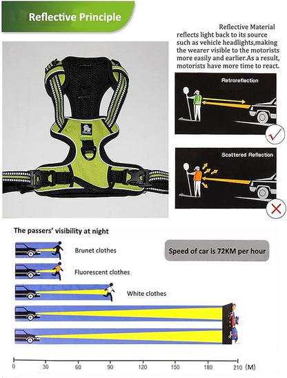 TRUE LOVE Adjustable No-Pull Dog Harness Reflective Pup Vest Harnesses Comfortable Control Brilliant Colors TLH5651(Neon Yellow,XL)