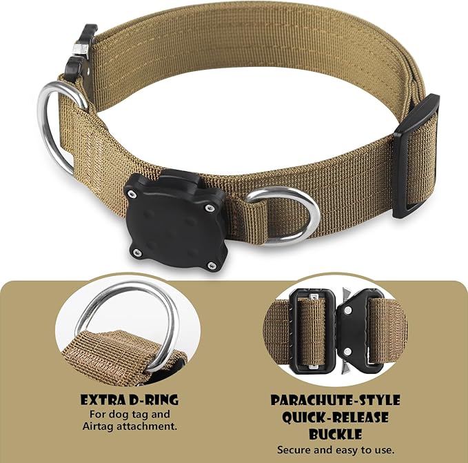 WINSEE Tactical Dog Harness with Dog Leash, Dog Collar, Service Working MOLLE Vest with 10 Pet Patches for Medium Dog, No Pull Military Harness and Backpack with Airtag Holdler