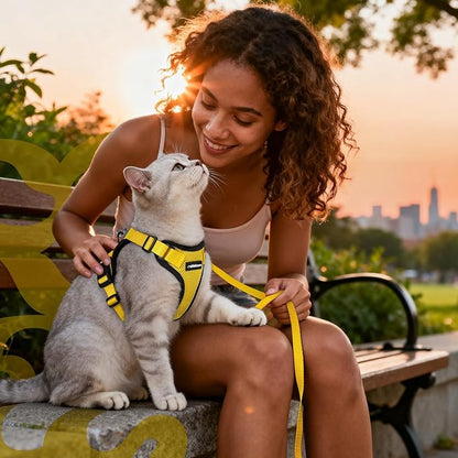 rabbitgoo Cat Harness and Leash for Walking, Escape Proof Soft Adjustable Vest Harnesses for Cats, Easy Control Breathable Reflective Strips Jacket, Yellow, M