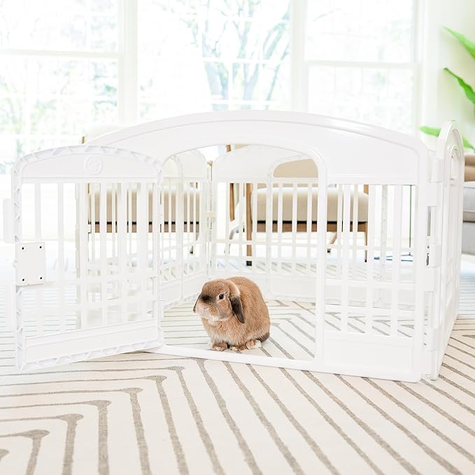 Carlson 4-Panel Plastic Pet Pen – Portable, Secure, and Easy-to-Use Playpen for Small Pets | 24" Tall, White, Includes Door and Lock, Ideal for Small Pets, Whelping and Indoor/Outdoor Use