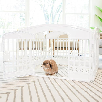 Carlson 4-Panel Plastic Pet Pen – Portable, Secure, and Easy-to-Use Playpen for Small Pets | 24" Tall, White, Includes Door and Lock, Ideal for Small Pets, Whelping and Indoor/Outdoor Use
