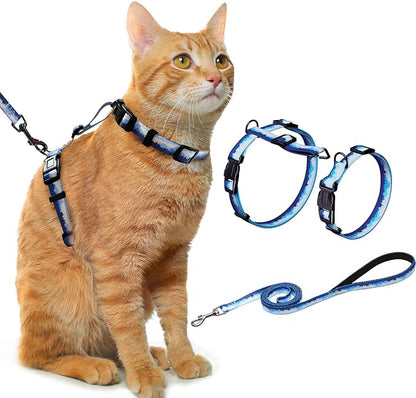 Hikiko Cat Harness and Leash Set Escape Proof Adjustable Walking Travel Soft Boy Kitten Harness for Small Medium Large Cats (Hill, S)