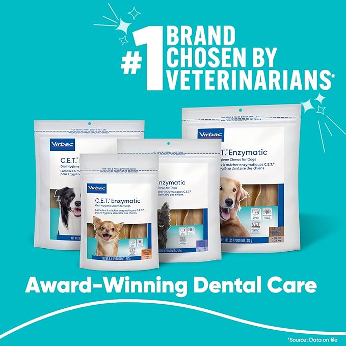 Virbac C.E.T. Enzymatic Oral Hygiene Chews for Medium Dogs - Plaque & Tartar Control - Single Layer Beefhide with Exclusive Dual-Enzyme System & Tasty Chicken Flavor - Easy to Give Dog Dental Chew