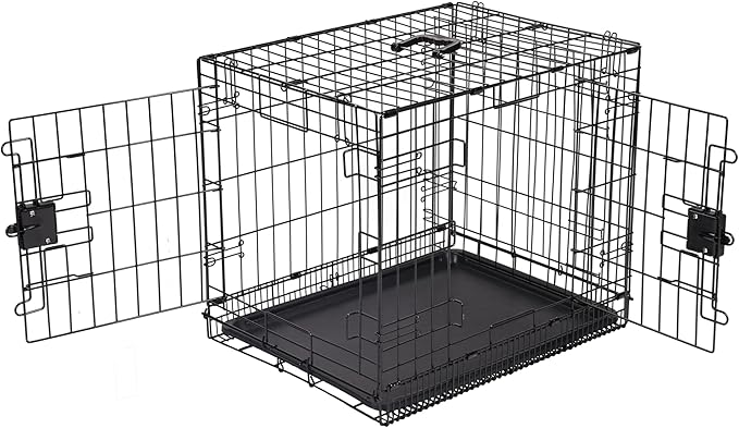 Amazon Basics - Durable,Foldable Metal Wire Dog Crate with Tray, Double Door, Divider, 24 x 18 x 20 in, Black