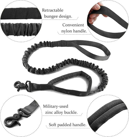 AIWAI Tactical Dog Harness with Pouches,Dog Vest Harness for Large Medium Dogs No-Pull Adjustable Military Dog Harness with Handle Walking Hiking Training (Black(with Leash), M)