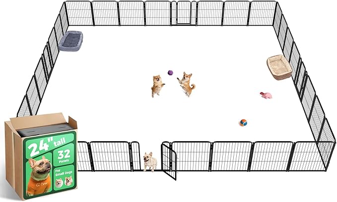 FXW Homeplus Unleashed Indoor Dog Playpen - Stress-Free and Safe Play, Heavy Duty 24 Inch 32 Panels Dog Pen for Puppy and Small Dogs, Black│Patented