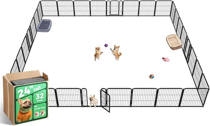 FXW Homeplus Unleashed Indoor Dog Playpen - Stress-Free and Safe Play, Heavy Duty 24 Inch 32 Panels Dog Pen for Puppy and Small Dogs, Black│Patented