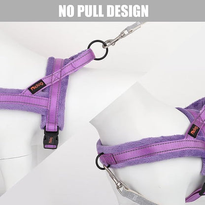 Didog Soft Flannel Padded Dog Vest Harness, No Pull/Quick Fit Reflective Dog Strap Harness, Easy for Training Walking (M:Chest 21-26", Purple)