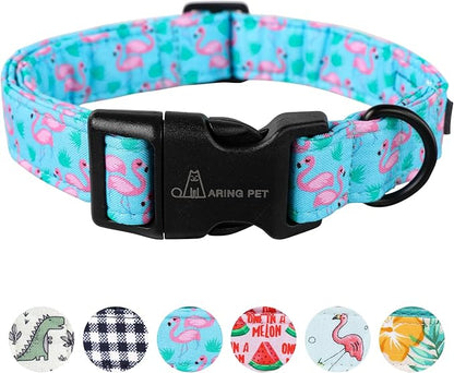 ARING PET Flamingo Dog Collar-Cute Cotton Small Dog Collars, Adjustable Lightweight Summer Pet Collars for Small Medium Large Boy and Girl Dogs, Small