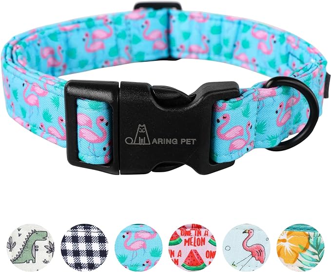 ARING PET Flamingo Dog Collar-Cute Cotton Small Dog Collars, Adjustable Lightweight Summer Pet Collars for Small Medium Large Boy and Girl Dogs, X-Small