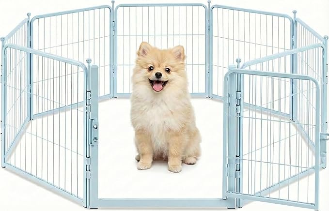 FreePet Dog Playpen for Indoor, Yard, RV Camping, 24 inch 8 Panels for Small and Puppy Dogs, Black│Patented (Blue, 24 inch, 8 Panels)