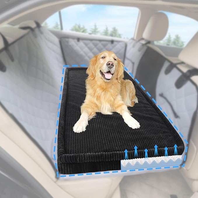 Dog Car Bed, Non-Slip Backseat Extender Pet Mat, Removable Washable Dog Bed for SUVs, Sedans & Trucks, Anti-Slip Travel Bed for Dogs, Easy Clean & Scratch-Proof & Comfort (Black, 56"Lx28.7"W×2"H)