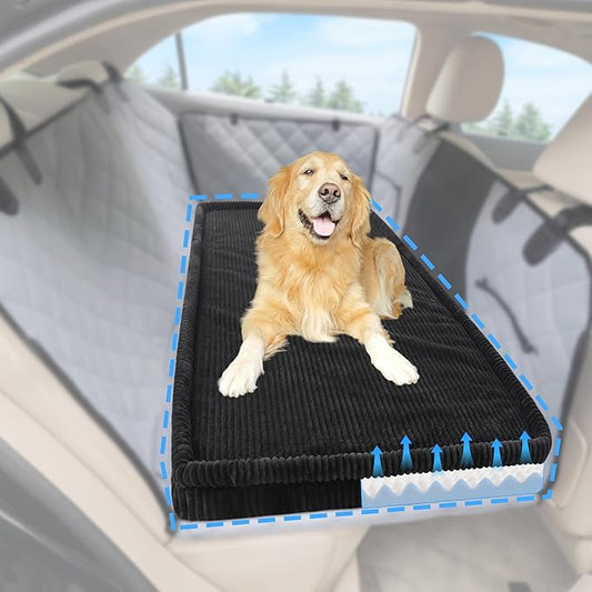Dog Car Bed, Non-Slip Backseat Extender Pet Mat, Removable Washable Dog Bed for SUVs, Sedans & Trucks, Anti-Slip Travel Bed for Dogs, Easy Clean & Scratch-Proof & Comfort (Black, 56"Lx28.7"W×2"H)