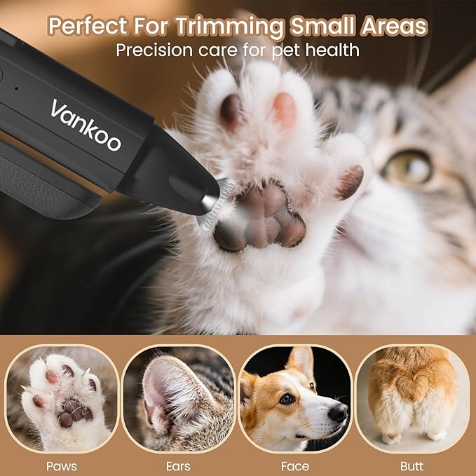 Vankoo 2 in 1 Dog Nail Clippers & Trimmers with LED Lights, Splash Guard - Pet Hair Trimmer for Around Paws, Ear, Eye,Face, Rump Rechargeable & IPX7 Waterproof Grooming Supplies for Cats, Dogs