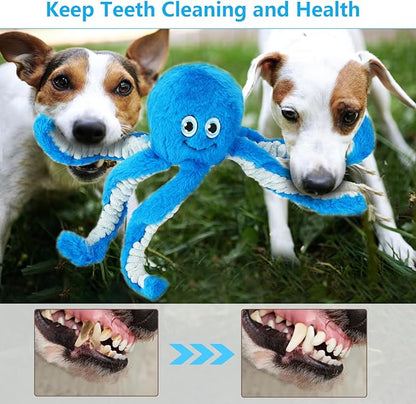 Eneston Dog Toys with Crinkle Paper- Octopus Stuffed Dog Squeak Toy Interactive Tug of War Puppy Toys for Small, Medium, Large Dogs