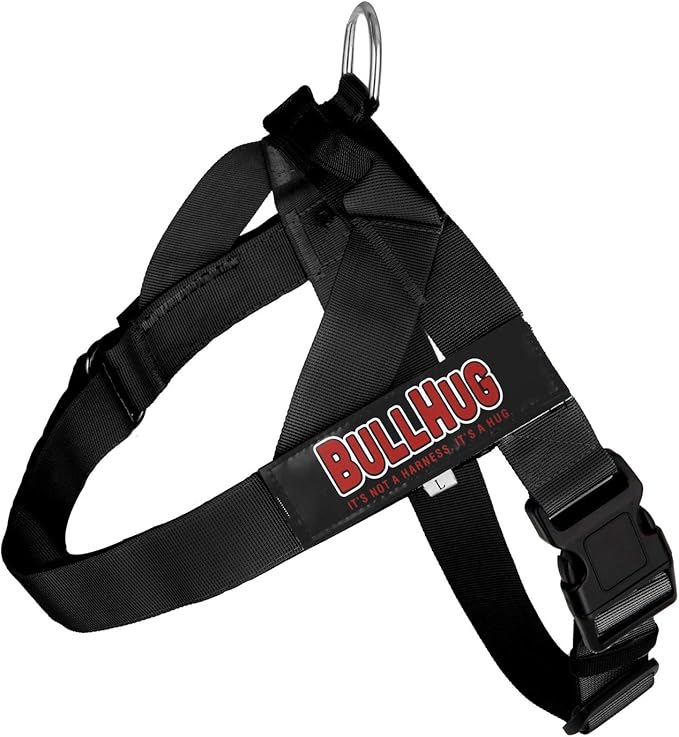 BULLHUG Adjustable Dog Harness– No Pull, No Choke – for English Bulldogs, French Bulldogs, Pugs & Broad-Chested Breeds – Easy, Safe Walks (Black, Large)