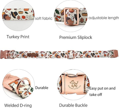 Elegant little tail Thanksgiving Dog Collar, Fall Turkey Print Pet Collar Durable Dog Collars Male or Female Holiday Pet Gift Adjustable Dog Collar for Large Dogs
