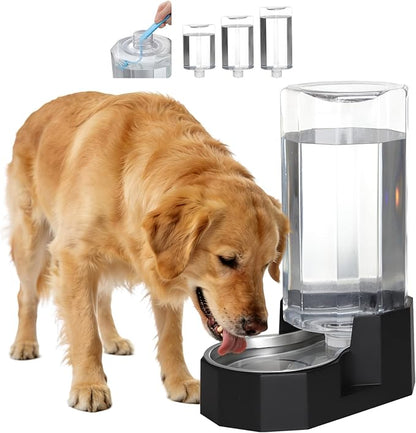 Sfozstra Large Dog Water Dispenser: 9L Automatic Black Water Feeder with Specialized Brush - Gravity Design for Multiple Pets in Garage Garden - Good for Spinal Health