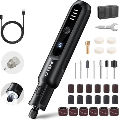 Katerk Pet Dog Nail Grinder - 5 Speed Quiet Electric Dog Nail Trimmer with 360°LED Light, 2500mAh Rechargeable, 32PCS Cordless Rotary Tool for Small Medium Large Dogs & DIY Sanding, Carving (Black)