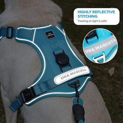 Airtag Dog Harness Chest Plate Reflective No Pull Harness with Leash for Extra Large Dogs (Steel Blue, XL)
