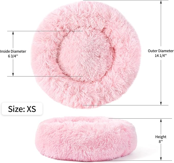 NOYAL Calming Donut Dog Bed for Small to Medium Dogs & Cats - Plush Faux Fur Anti-Anxiety Pet Bed with Machine Washable Cover & Non-Slip Base