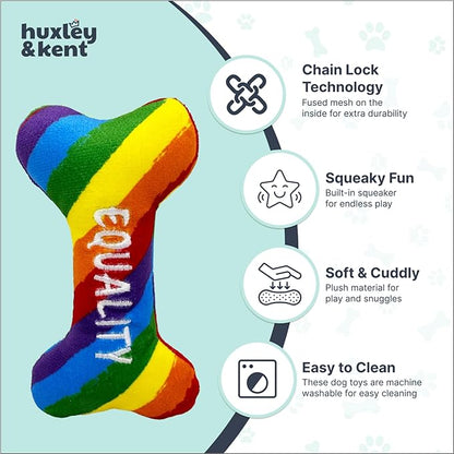Huxley & Kent Funny Dog Toy w/Squeaker – Power Plush Squeaky Dog Toys for Small Dogs – Durable Small Stuffed Animal for Indoor Play & Fetch - Tiny Tuff Equality Bone