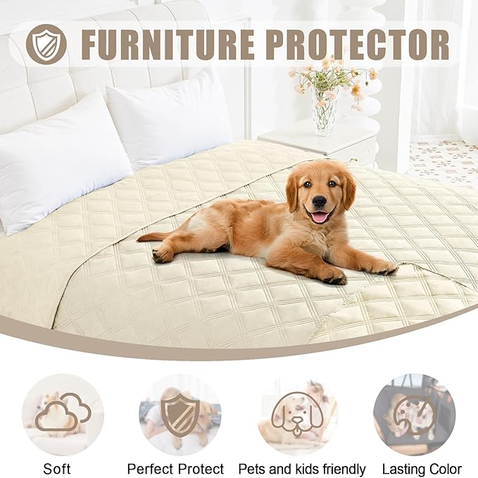 Smiry Waterproof Dog Bed Cover Blanket 40x80, Soft Reversible Pet Blanket, Washable Leakproof Cats Dogs Couch Cover for Sofa, Couch, Furniture, Lattice, Beige/Beige