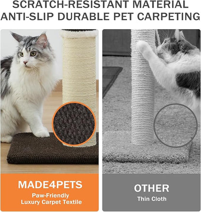 Made4Pets Tall Cat Scratching Post, Heavy Duty and Thicker Scratching Posts for Indoor Cats Adults, 33" Natural Sisal Cat Scratcher with Hanging Balls, Sturdy Base Cat Scratch Post, Brown