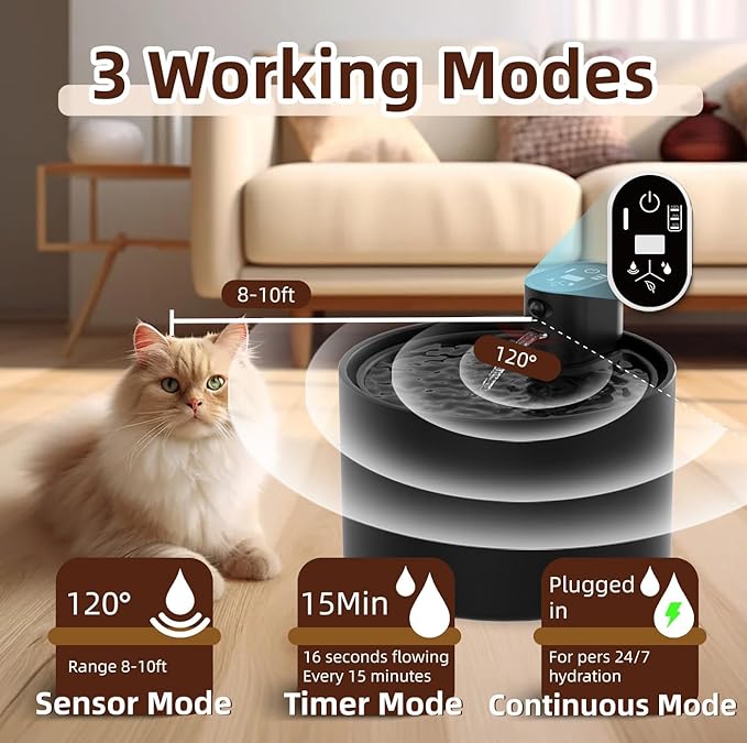 Ceramic Cat Water Fountain,Cat Water Fountain Cordless Sensor Automatic with Ultra-Quiet Pump and 4 Filter for Cats, Dogs, Multiple Pets
