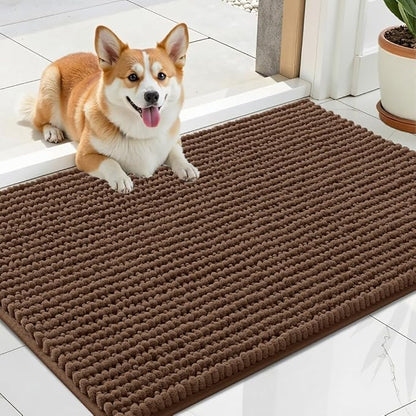 OLANLY Dog Door Mat for Muddy Paws 24x16, Ultra Absorbent Chenille Mud Doormat, Non-Slip Washable and Dirt Trapping Doormat for Indoor Entryway, Quick-Dry Indoor Pet Bed Mats for Dogs, Mocha
