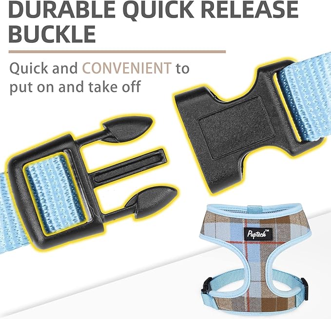PUPTECK Soft Mesh Dog Harness and Leash Set Pet Puppy Cat Comfort Padded Vest No Pull Harnesses, Blue&Brown, L