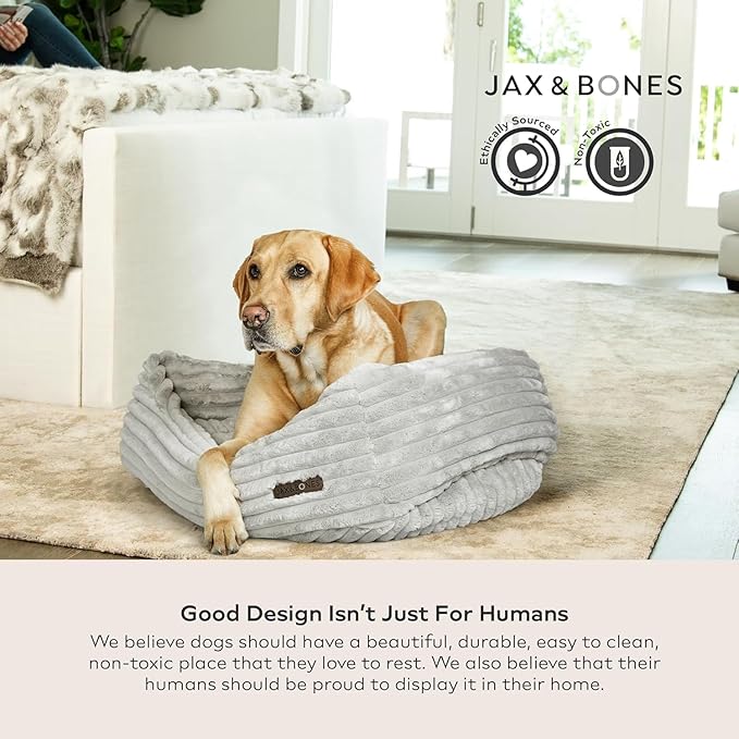 Jax & Bones Dog Bed Napper - Luna Grey Machine Washable Bed For Dogs - Extra Heavy Duty Bolstered Sides - Large Grey Dog Mat Beds | 40 x 32 Inches